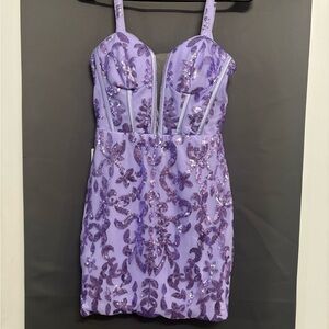 Purple Sequin Mini Dress